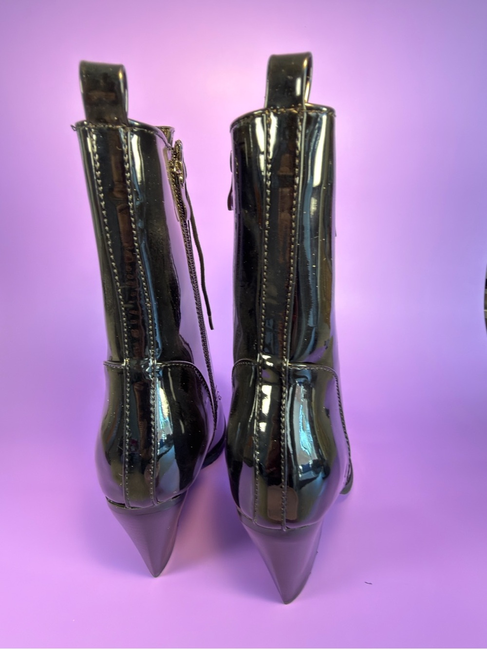 Bello Star Black Patent Goth Lace-Up Ankle Boots - Picture 3 of 8